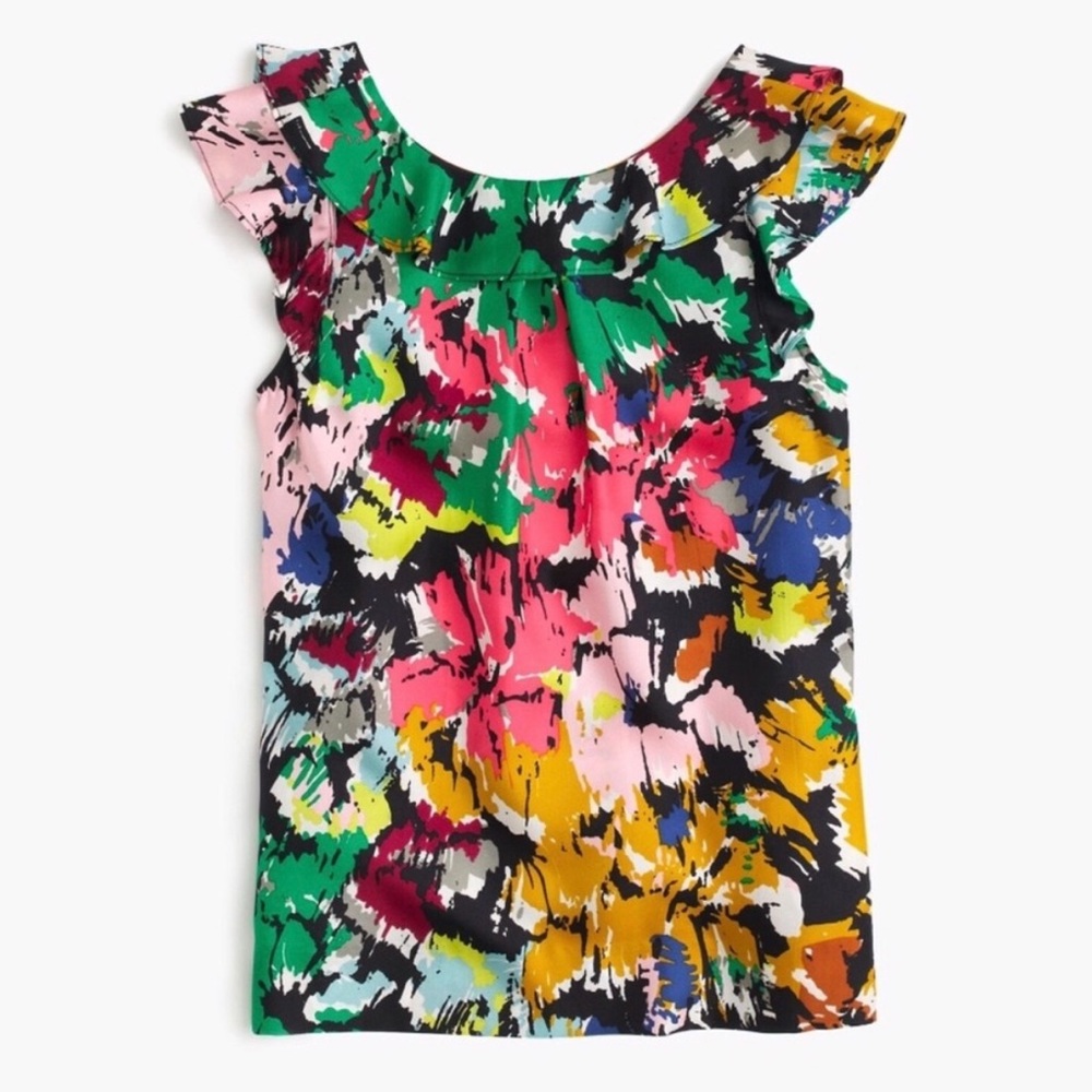 J Crew Ruffle Top in Colorful Brushstroke